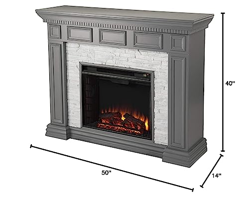 SEI Furniture Dakesbury Faux Stacked Stone Electric Fireplace, Gray