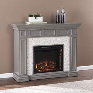 SEI Furniture Dakesbury Faux Stacked Stone Electric Fireplace, Gray