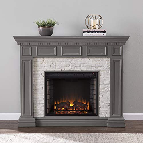 SEI Furniture Dakesbury Faux Stacked Stone Electric Fireplace, Gray