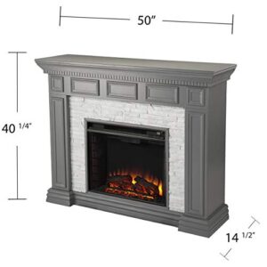 SEI Furniture Dakesbury Faux Stacked Stone Electric Fireplace, Gray