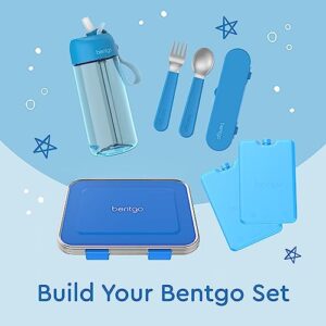 Bentgo® Kids Stainless Steel Leak-Resistant Lunch Box - Bento-Style Redesigned in 2022 w/Upgraded Latches, 3 Compartments, & Extra Container - Eco-Friendly, Dishwasher Safe, Patented Design (Blue)