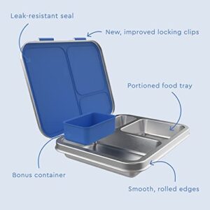 Bentgo® Kids Stainless Steel Leak-Resistant Lunch Box - Bento-Style Redesigned in 2022 w/Upgraded Latches, 3 Compartments, & Extra Container - Eco-Friendly, Dishwasher Safe, Patented Design (Blue)