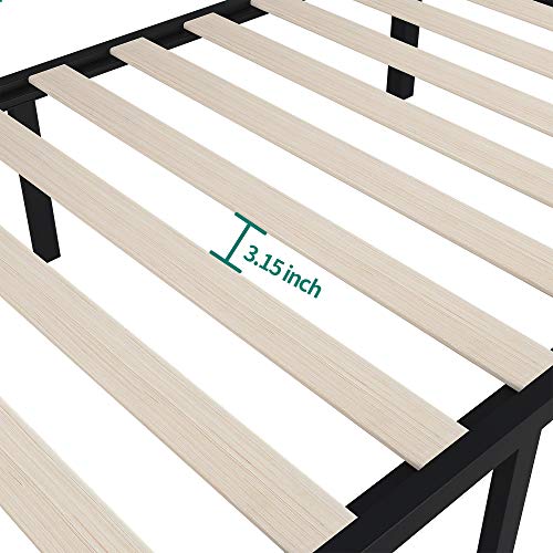 YITAHOME 14 Inch Platform Bed Frame, Wood Slats Support Reinforced Mattress Foundation 550 Lbs, Heavy Duty No Box Spring Needed, Black, Twin Size