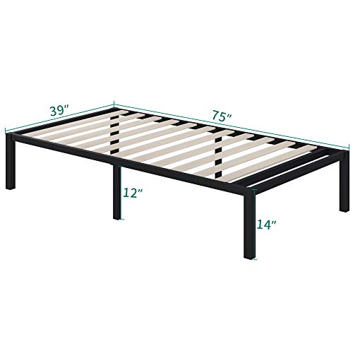 YITAHOME 14 Inch Platform Bed Frame, Wood Slats Support Reinforced Mattress Foundation 550 Lbs, Heavy Duty No Box Spring Needed, Black, Twin Size
