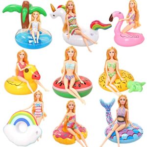 pool floaties for girl dolls, fun swimming pool party ring inflatable drink holder for11.5 inch dolls pool toys