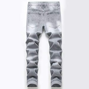 LZLER Mens Ripped Jeans,Distressed Destroyed Slim Fit Straight Leg Denim Pant with Holes(Light Grey 870,34)