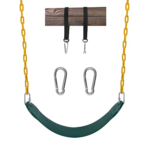 Sunnyglade Swings Seats Heavy Duty with 66" Chain,Playground Swing Set Accessories Replacement with Snap Hooks and Hanging Strap Support 440lb (Green)