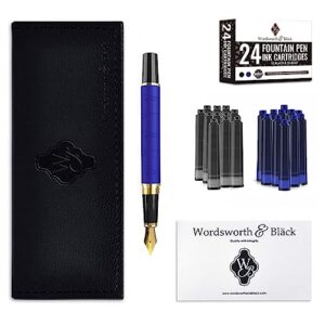 Wordsworth & Black Primori Fountain Pen Set [Blue Gold]; Medium Nib, Gift Case, 24 Ink Cartridges, Refill Converter, Manual; Journaling, Calligraphy, Smooth Writing Pens; Left & Right Handed