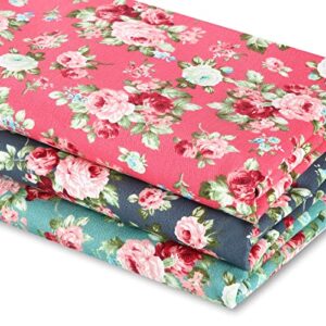 3 pieces 3 yards 62 inch wide vintage floral cotton fabric rose pattern flowers print quilting fabric bundle for valentine's day quilting sewing crafting diy making