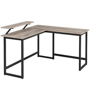 vasagle l-shaped computer desk, industrial workstation for home office study writing and gaming, space-saving, easy assembly, 55.1”d x 51.2”w, greige