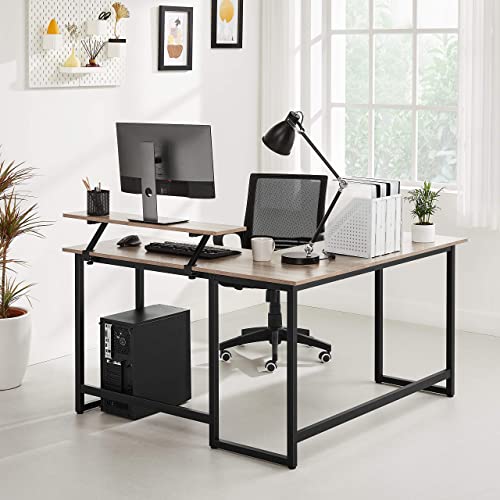 VASAGLE L-Shaped Computer Desk, Industrial Workstation for Home Office Study Writing and Gaming, Space-Saving, Easy Assembly, 55.1”D x 51.2”W, Greige