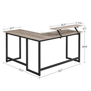 VASAGLE L-Shaped Computer Desk, Industrial Workstation for Home Office Study Writing and Gaming, Space-Saving, Easy Assembly, 55.1”D x 51.2”W, Greige