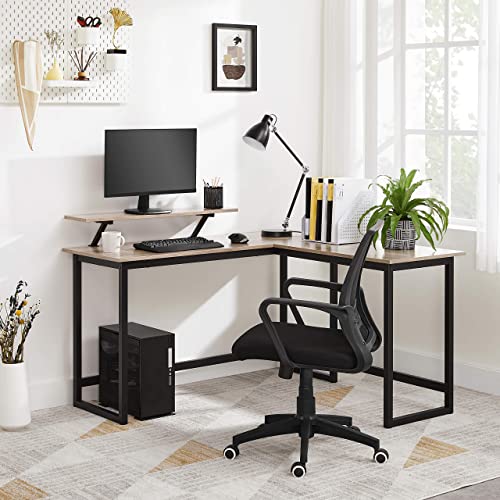 VASAGLE L-Shaped Computer Desk, Industrial Workstation for Home Office Study Writing and Gaming, Space-Saving, Easy Assembly, 55.1”D x 51.2”W, Greige