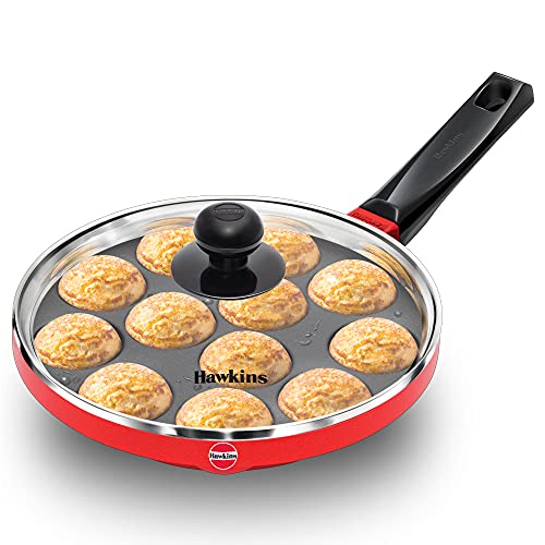 HAWKINS Nonstick Appe Pan with Glass Lid, 12 Cups, Diameter 22 cm, Black (NAPE22G), Standard