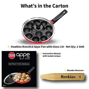 HAWKINS Nonstick Appe Pan with Glass Lid, 12 Cups, Diameter 22 cm, Black (NAPE22G), Standard