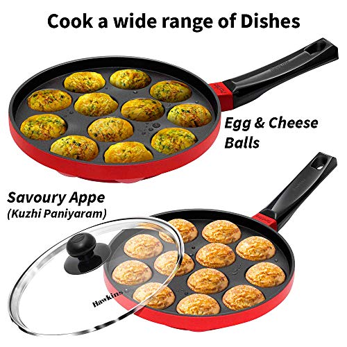 HAWKINS Nonstick Appe Pan with Glass Lid, 12 Cups, Diameter 22 cm, Black (NAPE22G), Standard