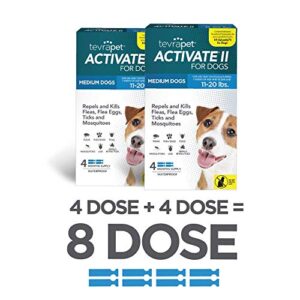 TevraPet Activate II Flea and Tick Prevention for Dogs | Medium Dogs 11-20 lbs | Fast Acting Flea Drops | 8 Month Supply | Vet Quality Protection
