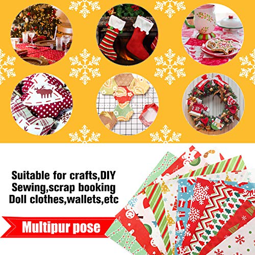 20 Pieces Christmas Cotton Fabric Bundles Sewing Square Christmas Tree Patchwork Precut Snowflake Printed Fabric Scraps for DIY Sewing Quilting Christmas Dress Apron Crafts (10 x 10 Inch)