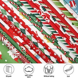 20 Pieces Christmas Cotton Fabric Bundles Sewing Square Christmas Tree Patchwork Precut Snowflake Printed Fabric Scraps for DIY Sewing Quilting Christmas Dress Apron Crafts (10 x 10 Inch)