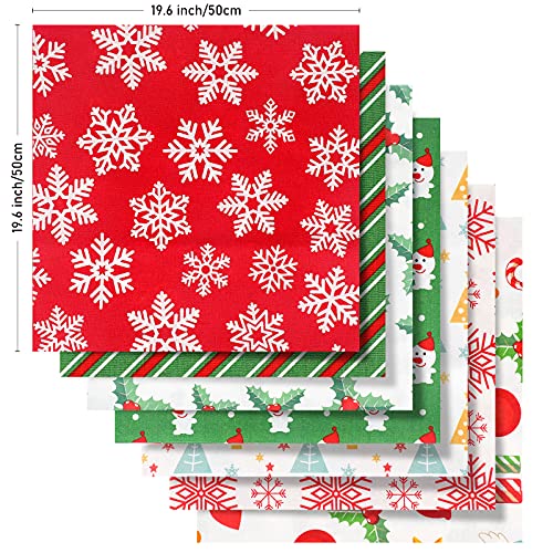 20 Pieces Christmas Cotton Fabric Bundles Sewing Square Christmas Tree Patchwork Precut Snowflake Printed Fabric Scraps for DIY Sewing Quilting Christmas Dress Apron Crafts (10 x 10 Inch)