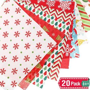 20 Pieces Christmas Cotton Fabric Bundles Sewing Square Christmas Tree Patchwork Precut Snowflake Printed Fabric Scraps for DIY Sewing Quilting Christmas Dress Apron Crafts (10 x 10 Inch)