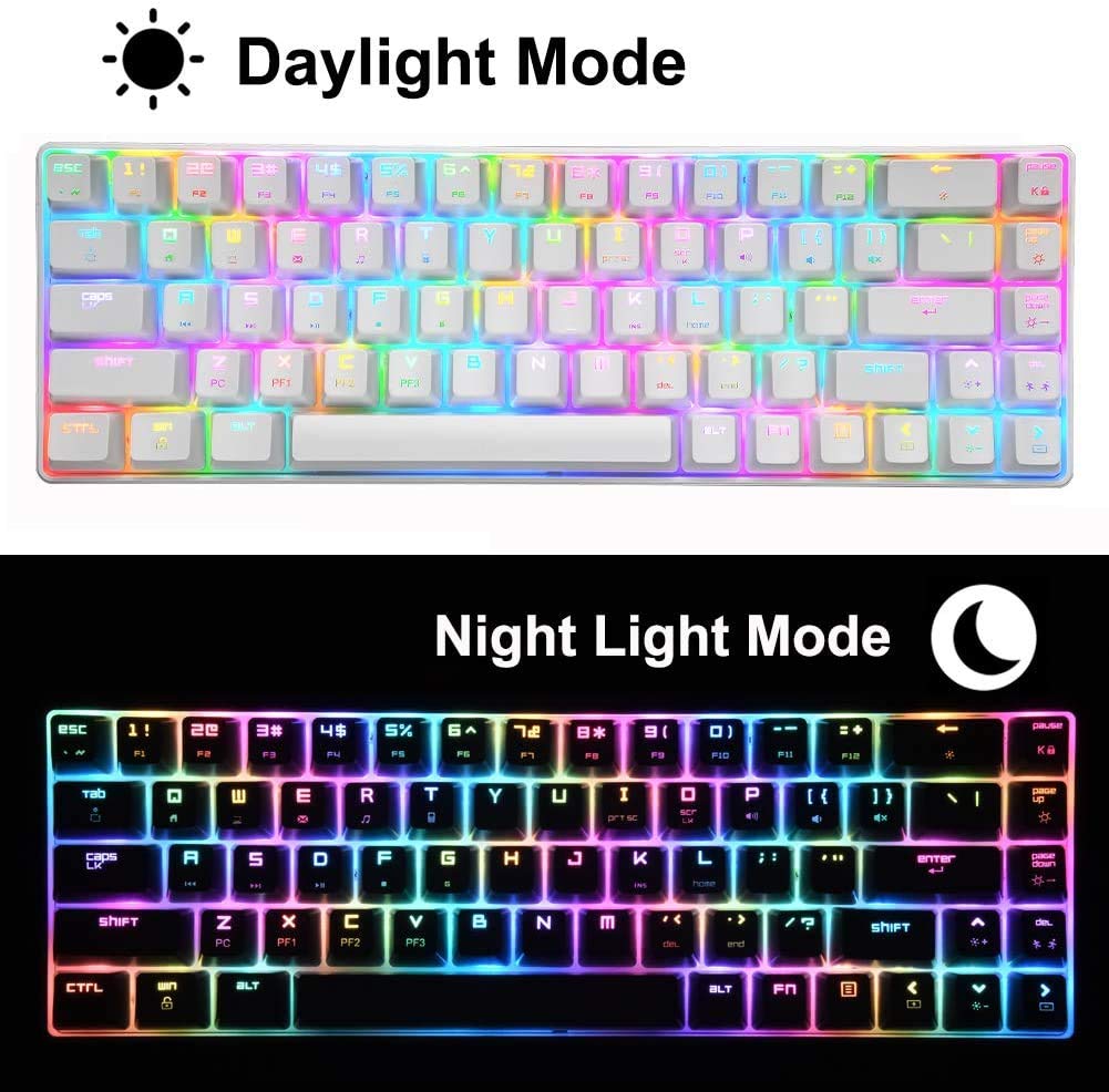 60% Mechanical Gaming Keyboard Blue Switch Mini 68 Keys Wired Type C 18 Backlit Effects,Lightweight RGB 6400DPI Honeycomb Optical Mouse,Gaming Mouse pad for Gamers and Typists (White)