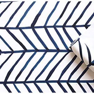 HAOKHOME 96020-2 Modern Stripe Peel and Stick Wallpaper for Bedroom Herringbone Navy Blue Vinyl Removable Decoration 17.7in x 9.8ft