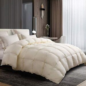 ENMUJOY Goose Down Comforter King Size Duvet Fluffy All Season Bedding Medium Warmth Soft 100% Cotton Cover Quilted 8 Corner Tabs 50 oz (Beige, King)