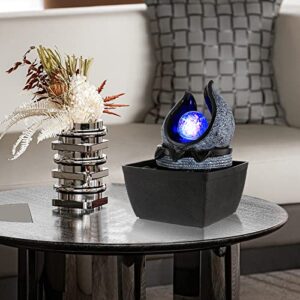 WICHEMI Indoor Fountain Tabletop Fountain Mini Waterfall Fountains Relaxation Water Feature Feng Shui Zen Meditation Desktop Fountain with Rolling Ball for Home Office Indoor Spaces Decor (Style 1)