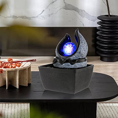 WICHEMI Indoor Fountain Tabletop Fountain Mini Waterfall Fountains Relaxation Water Feature Feng Shui Zen Meditation Desktop Fountain with Rolling Ball for Home Office Indoor Spaces Decor (Style 1)