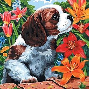 Coolstek Paint by Numbers Kits for Kids Adults Beginner, DIY Acrylic Oil Painting On Canvas,16 x 20 inch Flowers and Dogs-Without Framed