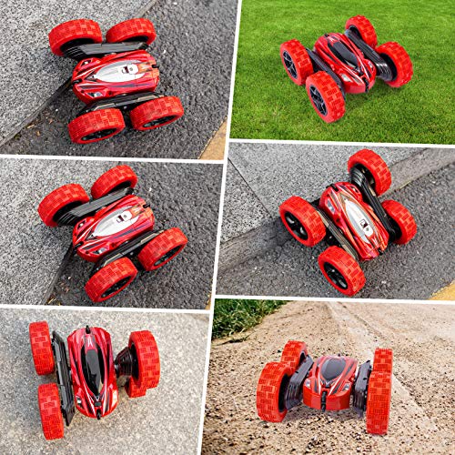 Sakiyr Remote Control Car RC Stunt Car Toy for Kids, 4WD 2.4Ghz Double Sided 360° Rotating RC Car for Boys (Red)