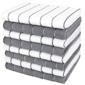 aidea dish cloth microfiber-8pk, 12”x12”, microfiber cleaning cloth, super soft and absorbent, multi-purpose microfiber dish rags for kitchen-white/grey