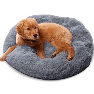 active pets plush calming donut dog bed - anti anxiety bed for dogs, soft fuzzy comfort - for small dogs and cats, fits up to 25lbs, 23" x 23" (small, dark grey)