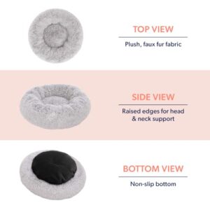 Active Pets Plush Calming Donut Dog Bed - Anti Anxiety Bed for Dogs, Soft Fuzzy Comfort - for Small Dogs and Cats, Fits up to 25lbs, 23" x 23" (Small, Dark Grey)