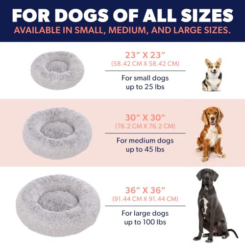 Active Pets Plush Calming Donut Dog Bed - Anti Anxiety Bed for Dogs, Soft Fuzzy Comfort - for Small Dogs and Cats, Fits up to 25lbs, 23" x 23" (Small, Dark Grey)