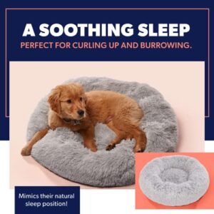Active Pets Plush Calming Donut Dog Bed - Anti Anxiety Bed for Dogs, Soft Fuzzy Comfort - for Small Dogs and Cats, Fits up to 25lbs, 23" x 23" (Small, Dark Grey)