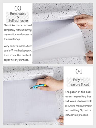 Glossy Marble Paper for Countertop Peel and Stick Wallpaper Granite White Sticker Waterproof Self Adhesive 15.7”×118” Easy to Install & Clean, Removable