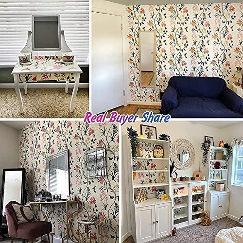 Orainege Floral Peel and Stick Wallpaper Vintage Floral Contact Paper 17.7 inch x 78.7 inch Flowers and Butterfly Contact Paper Peel and Stick Wallpaper Birds Removable Wallpaper Bathroom Wall Paper