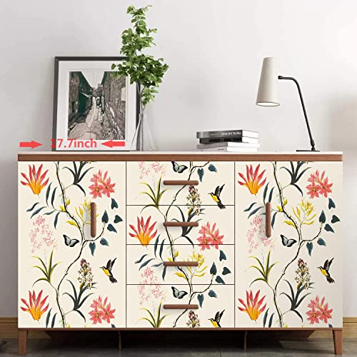 Orainege Floral Peel and Stick Wallpaper Vintage Floral Contact Paper 17.7 inch x 78.7 inch Flowers and Butterfly Contact Paper Peel and Stick Wallpaper Birds Removable Wallpaper Bathroom Wall Paper