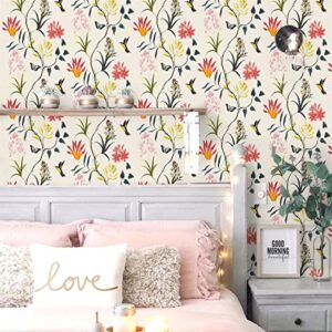 Orainege Floral Peel and Stick Wallpaper Vintage Floral Contact Paper 17.7 inch x 78.7 inch Flowers and Butterfly Contact Paper Peel and Stick Wallpaper Birds Removable Wallpaper Bathroom Wall Paper