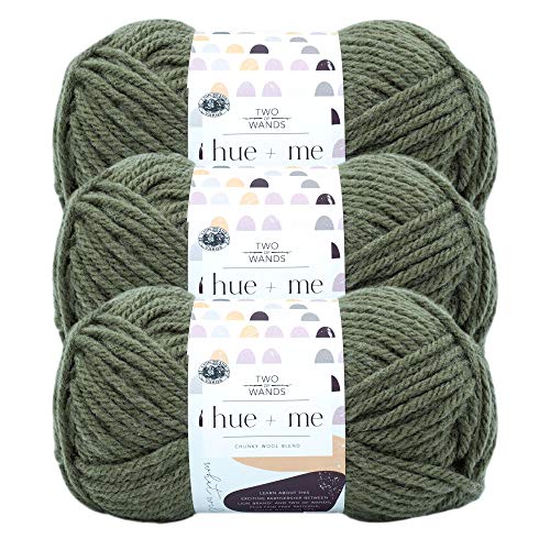 Lion Brand Hue + Me Yarn for Knitting, Crocheting, and Crafting, Bulky and Thick, Soft Acrylic and Wool Yarn, Fatigues, (3-Pack)