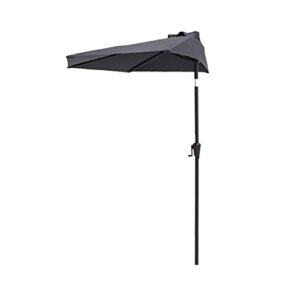 flame&shade 9 ft half round outdoor market patio table umbrella with tilt for wall balcony, anthracite