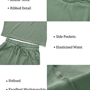 ZESICA Women's Long Sleeve Crop Top and Pants Pajama Sets 2 Piece Jogger Long Sleepwear Loungewear Pjs Sets,Green,Large