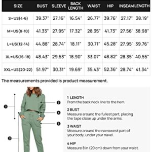 ZESICA Women's Long Sleeve Crop Top and Pants Pajama Sets 2 Piece Jogger Long Sleepwear Loungewear Pjs Sets,Green,Large