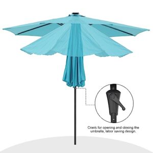 COBANA 9’ Solar Patio Umbrella with 40 LED Lights, Outdoor Table Market Umbrella with Tilt and Crank for Garden, Lawn, Deck, Backyard and Pool, Blue