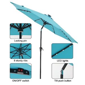 COBANA 9’ Solar Patio Umbrella with 40 LED Lights, Outdoor Table Market Umbrella with Tilt and Crank for Garden, Lawn, Deck, Backyard and Pool, Blue