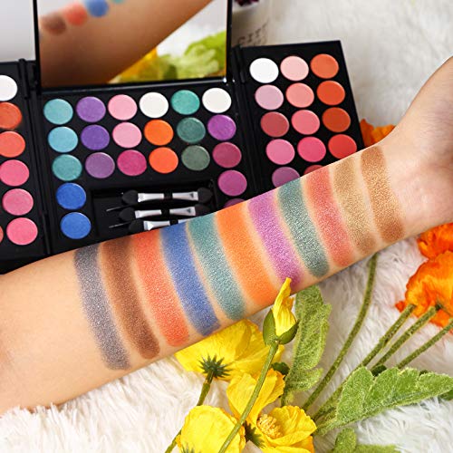 All In One Makeup Kit 142 Ultimate Colors Matte Shimmer Eyeshadow Palette Colorful Gifts For Women 3 blush 3 Sponge Brushs 3 Eyebrow Powder Professional Cosmetics Fashion Women Makeup Case Full Primer Set Present