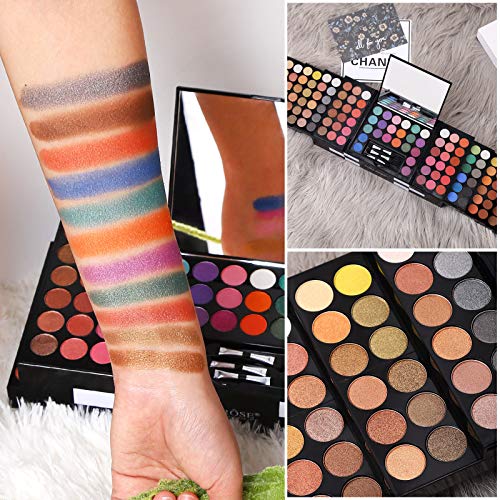 All In One Makeup Kit 142 Ultimate Colors Matte Shimmer Eyeshadow Palette Colorful Gifts For Women 3 blush 3 Sponge Brushs 3 Eyebrow Powder Professional Cosmetics Fashion Women Makeup Case Full Primer Set Present