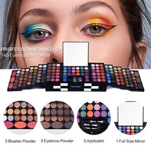 All In One Makeup Kit 142 Ultimate Colors Matte Shimmer Eyeshadow Palette Colorful Gifts For Women 3 blush 3 Sponge Brushs 3 Eyebrow Powder Professional Cosmetics Fashion Women Makeup Case Full Primer Set Present